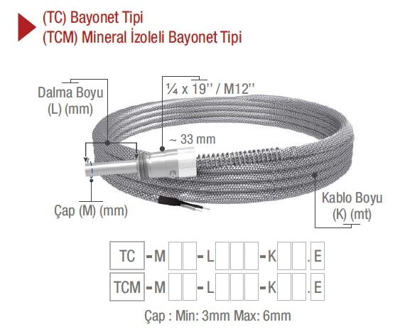 EMKO TC BAYONET TİP K TİPİ TERMOKUPLLAR